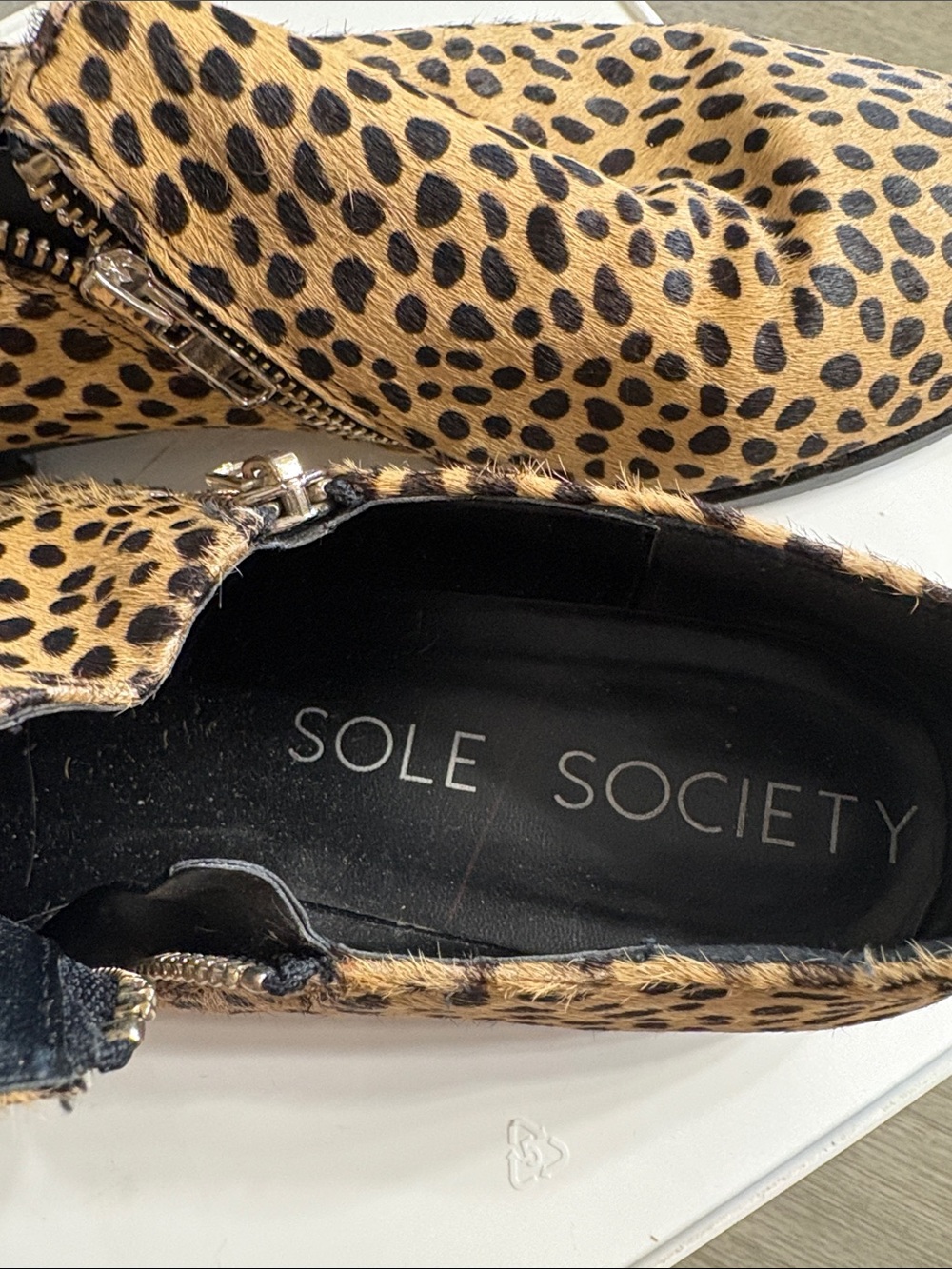 Sole Society Leopard-Print Ankle Booties in Tan and Black